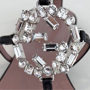 Gucci Suede Crystal Embellished Black Sandals